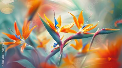 Papier peint  Spring gardens with blooming flowers Botanical varieties of strelitzia flowers Flower garden Flower decorations Pictures for the wallArtistic photos of flowers Fresh strelitzia flowers : Generative AI