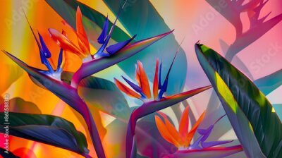 Papier peint  Spring gardens with blooming flowers Botanical varieties of strelitzia flowers Flower garden Flower decorations Pictures for the wallArtistic photos of flowers Fresh strelitzia flowers : Generative AI