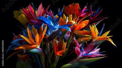 Papier peint  Spring gardens with blooming flowers Botanical varieties of strelitzia flowers Flower garden Flower decorations Pictures for the wallArtistic photos of flowers Fresh strelitzia flowers : Generative AI