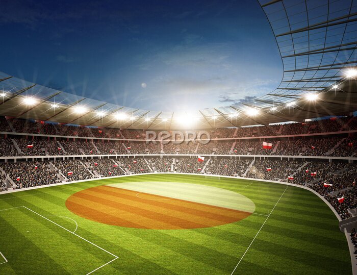 Papier peint  Stade de football avec drapeaux polonais Drapeaux