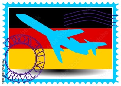 Papier peint  Stamp "Allemagne (Berlin), Voyage en avion sur le monde" vecteur
