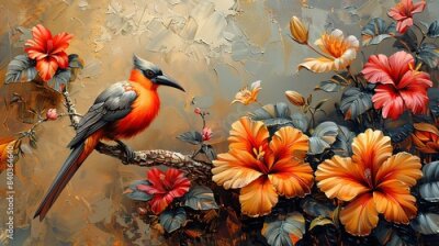 Papier peint  strelitzia among the lilies oil on canvas by nikolay sivenkov.image illustration