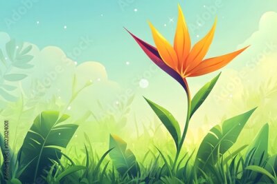 Papier peint  strelitzia bird of paradise exotic flower, botanical illustration isolated Bird of paradisse in the forest illustration