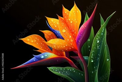 Papier peint  strelitzia bird of paradise exotic flower, botanical illustration isolated Bird of paradisse in the forest illustration