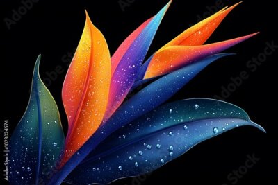 Papier peint  strelitzia bird of paradise exotic flower, botanical illustration isolated Bird of paradisse in the forest illustration