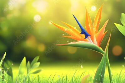 Papier peint  strelitzia bird of paradise exotic flower, botanical illustration isolated Bird of paradisse in the forest illustration