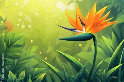 Papier peint  strelitzia bird of paradise exotic flower, botanical illustration isolated Bird of paradisse in the forest illustration