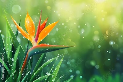 Papier peint  strelitzia bird of paradise exotic flower, botanical illustration isolated Bird of paradisse in the forest illustration