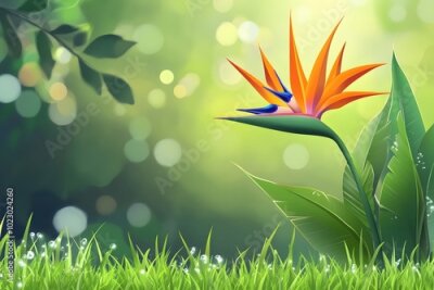 Papier peint  strelitzia bird of paradise exotic flower, botanical illustration isolated Bird of paradisse in the forest illustration