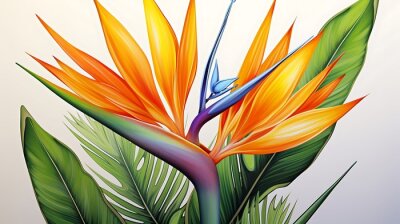 Papier peint  strelitzia bird of paradise flower botanical illustration