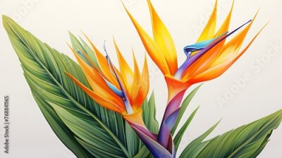 Papier peint  strelitzia bird of paradise flower botanical illustration