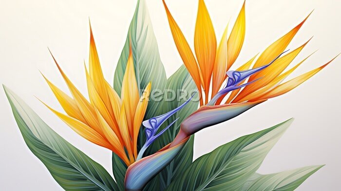 Papier peint  strelitzia bird of paradise flower botanical illustration