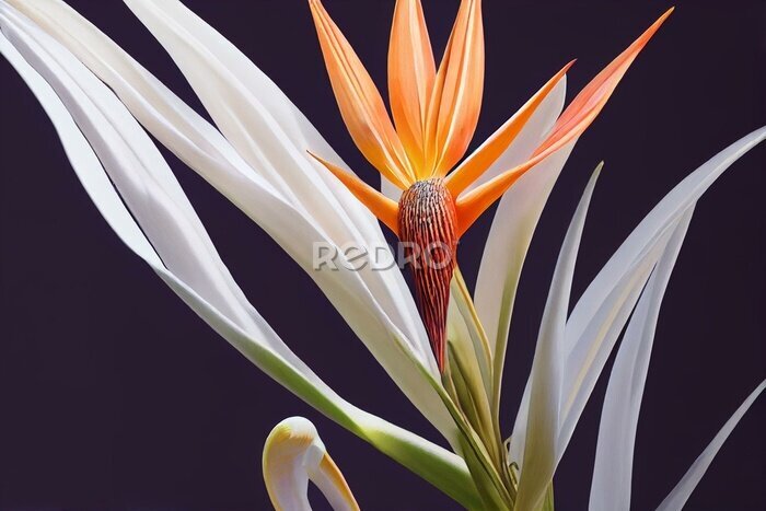 Papier peint  strelitzia bird of paradise flower botanical illustration. Generative AI