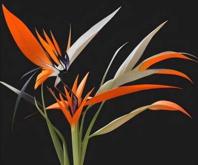 Papier peint  Strelitzia - Bird of paradise flower isolated on black background.