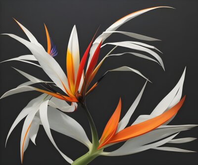 Papier peint  Strelitzia - Bird of paradise flower isolated on black background.