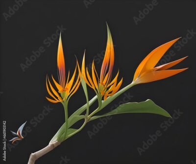 Papier peint  Strelitzia - Bird of paradise flower isolated on black background.