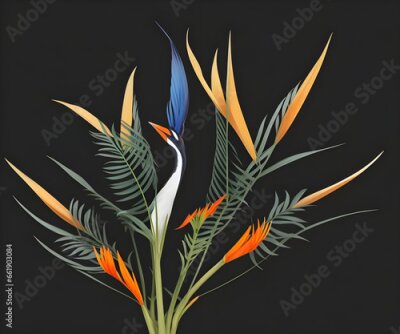 Papier peint  Strelitzia - Bird of paradise flower isolated on black background.
