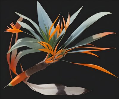 Papier peint  Strelitzia - Bird of paradise flower isolated on black background.