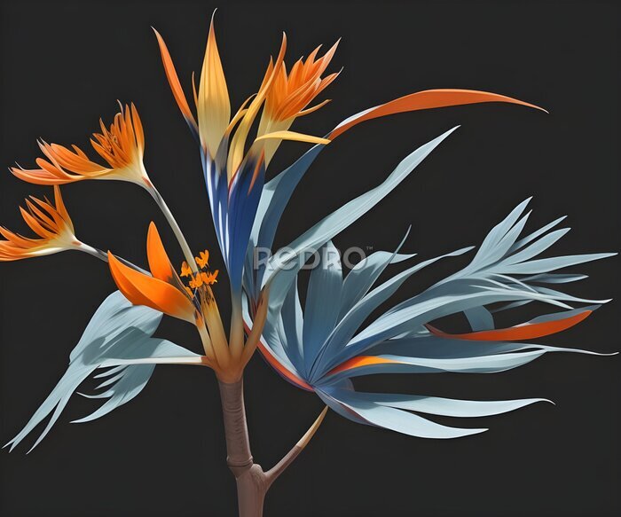 Papier peint  Strelitzia - Bird of paradise flower isolated on black background.