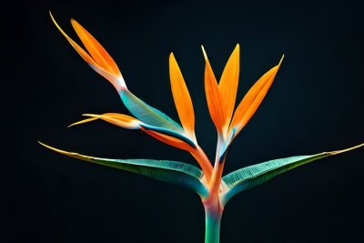 Papier peint  Strelitzia - Bird of paradise flower isolated on black background. High quality photo