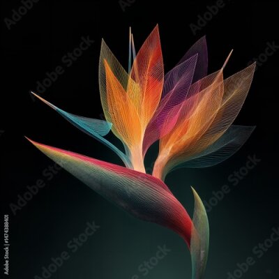 Papier peint  Strelitzia - Bird of paradise flower isolated on black background. High quality photo