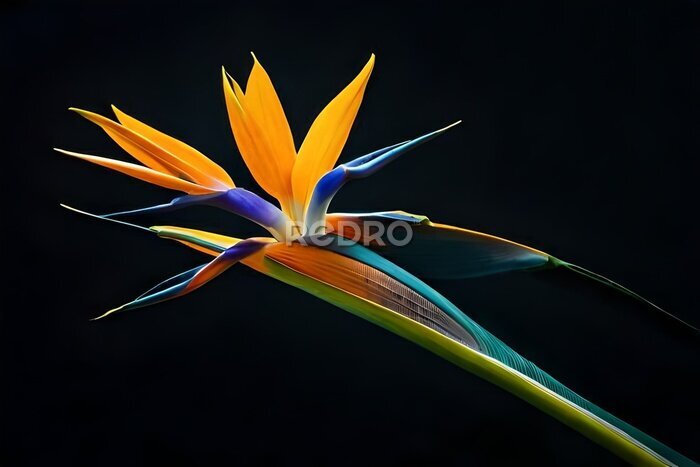 Papier peint  Strelitzia - Bird of paradise flower isolated on black background. High quality photo