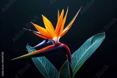 Papier peint  Strelitzia - Bird of paradise flower isolated on black background. High quality photo, Generative AI