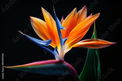 Papier peint  Strelitzia - Bird of paradise flower isolated on black background. High quality photo, Generative AI