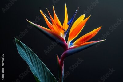 Papier peint  Strelitzia - Bird of paradise flower isolated on black background. High quality photo, Generative AI
