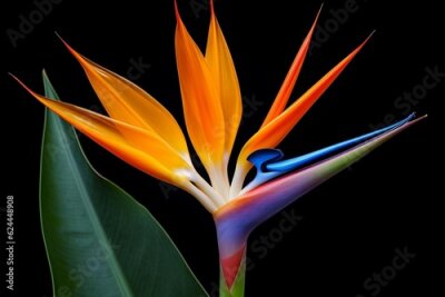Papier peint  Strelitzia Bird of Paradise flower on black background Generative AI