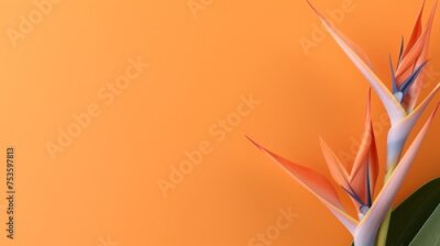 Papier peint   strelitzia Bird of Paradise plant flower on orange  minimal background with copy space left