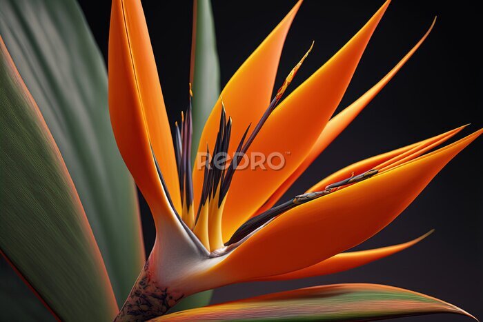 Papier peint  Strelitzia Birds of Paradise Flower, High Quality Macro Exotic Flora. Generative AI
