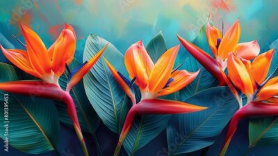 Papier peint  Strelitzia blooms capture the essence of paradise, their vibrant colors and elegant forms symbolizing tropical luxury. 