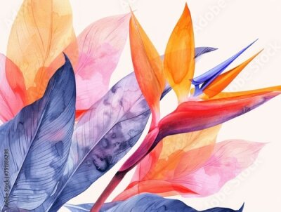 Papier peint  Strelitzia colorful flower watercolor isolated on white background