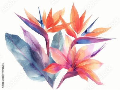 Papier peint  Strelitzia colorful flower watercolor isolated on white background