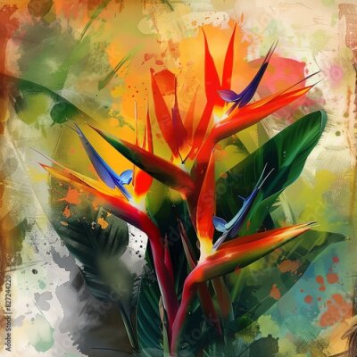 Papier peint  Strelitzia, dramatic, foliage, watercolor style