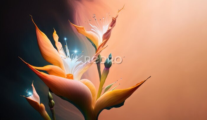 Papier peint  Strelitzia flower and magic sparkle, Generative AI