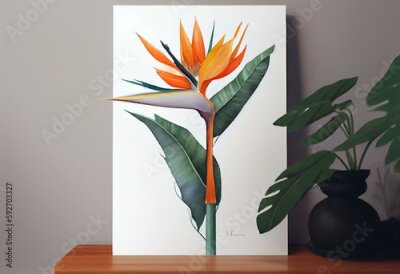 Papier peint  Strelitzia flower, bird of paradise, watercolor painting isolated, botanical illustration, tropical flora, jungle design. Generative AI