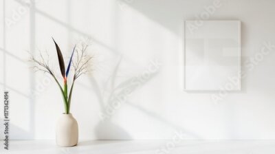 Papier peint  Strelitzia Flower Botanical Illustration, vibrant depiction of the exotic bird of paradise flower, showcasing intricate petal details and lush foliage in a stunning arrangement.