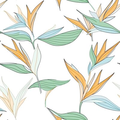 Papier peint  Strelitzia flower botanical seamless pattern. Generative AI