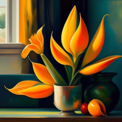 Papier peint  Strelitzia flower in a vase by the window, created with Generative AI technology