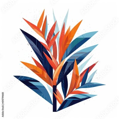 Papier peint  Strelitzia flower in vivid blue geometric art style. Generative AI