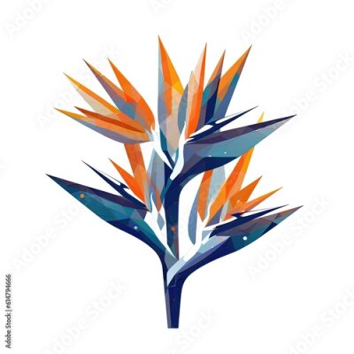 Papier peint  Strelitzia flower in vivid blue geometric art style. Generative AI