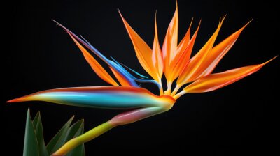 Papier peint  Strelitzia flower on a black background. Bird of paradise flower.