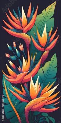 Papier peint  Strelitzia flower vector illustration. Hand drawn tropical plant.