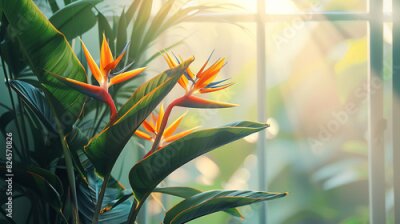 Papier peint  Strelitzia, flower with empty copy space, solid background