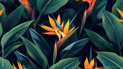 Papier peint  Strelitzia Flowers and Leaves Pattern