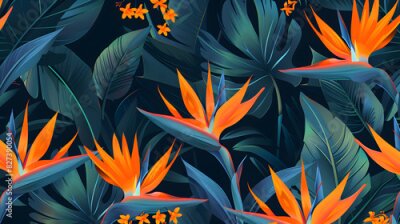 Papier peint  Strelitzia Flowers and Leaves Pattern