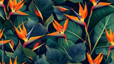 Papier peint  Strelitzia Flowers and Leaves Pattern