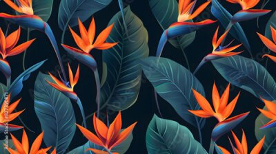 Papier peint  Strelitzia Flowers and Leaves Pattern